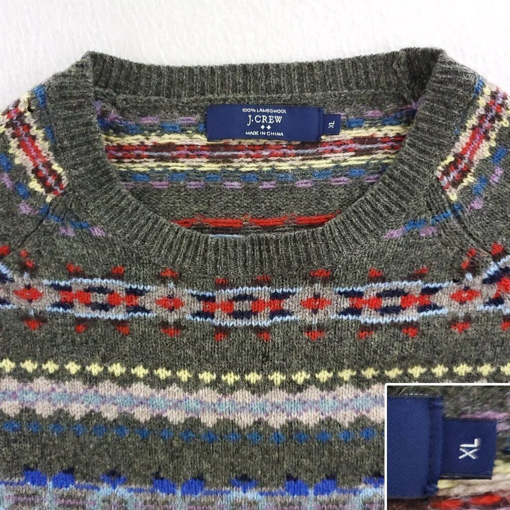 J. Crew Fair Isle Sweater 100% Lambswool Soft Multicolor Men's XL